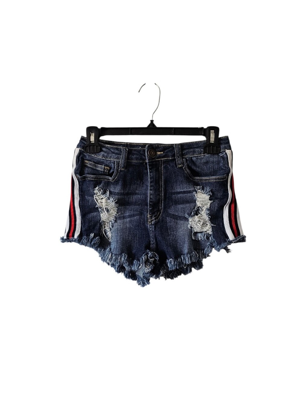 Machine Distressed Striped Jean Shorts Size 28 Mid High Rise